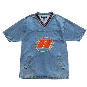 Vintage 90s Results Jeans Denim Jersey Shirt Baggy 1990s Hip Hop Men Size M Med